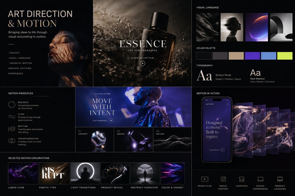 Art direction and motion brand book — cinematic visual storytelling